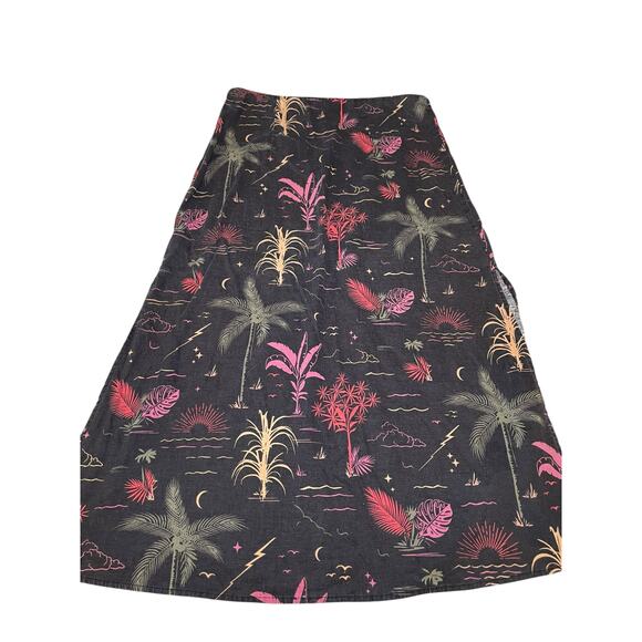 Marine‎ Layer Women 6 Ryan Midi Slip Skirt Boho Black Tropical Flower Side Slits - Picture 7 of 9